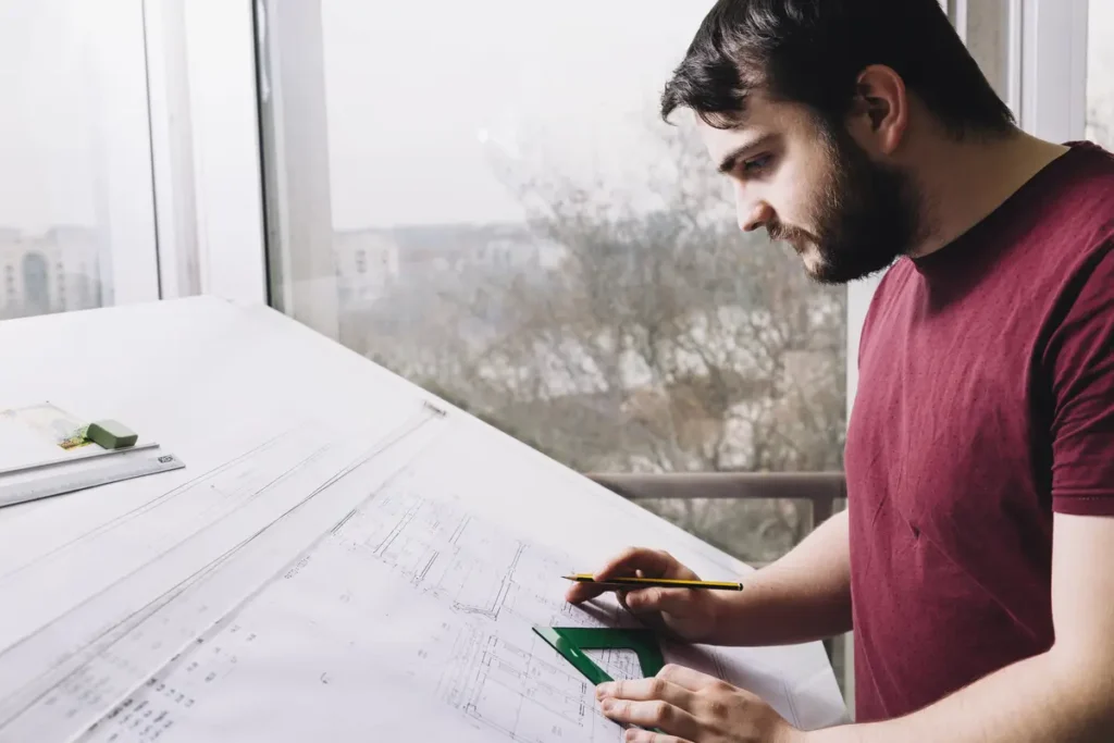 Architect reviewing loft conversion building regulations in Cambridge home